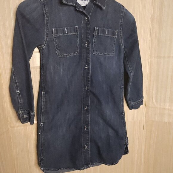 Old Navy Girls Dark Wash Denim Shirt Dress 8 - Picture 3 of 6